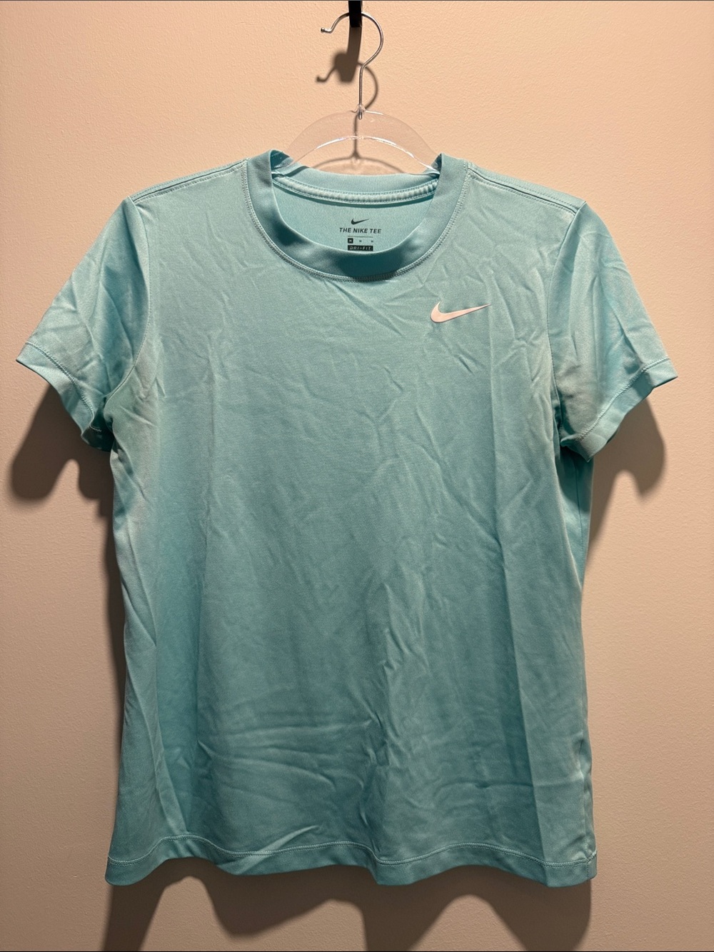 Nike Aqua Blue Short Sleeve Dri-FIT Tee with White Swoosh